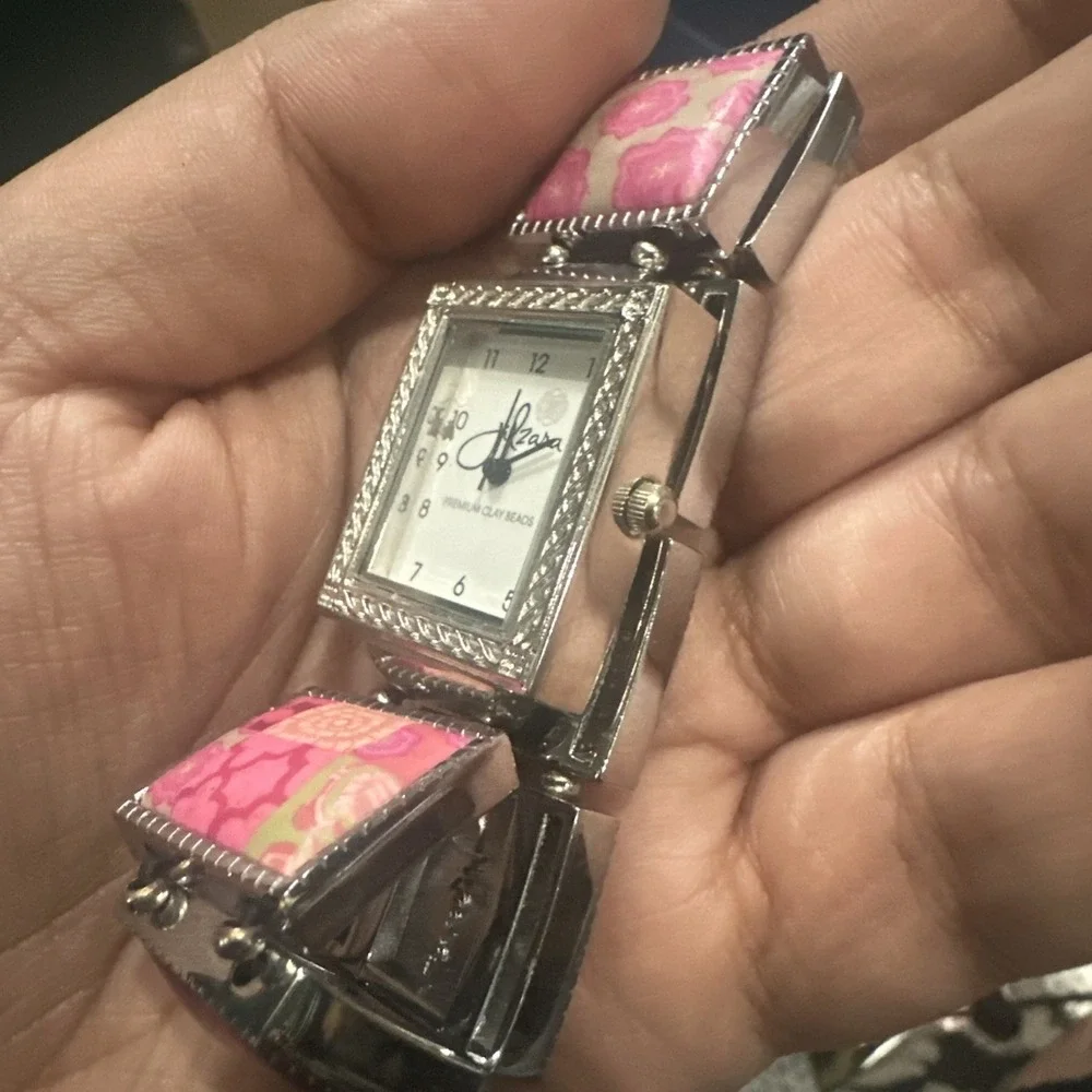 Working Jilzarah Blossom Ladies Watch Polymer Clay Inlays Stretch Band Artisan